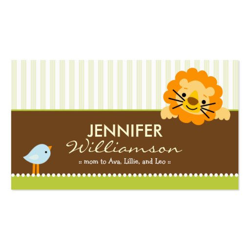 Darling Lime Lion & Birdie Mommy Calling Card Business Card Templates (front side)