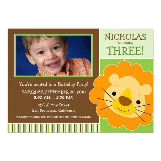 Darling Lion Boys Birthday Party Invite (lime)