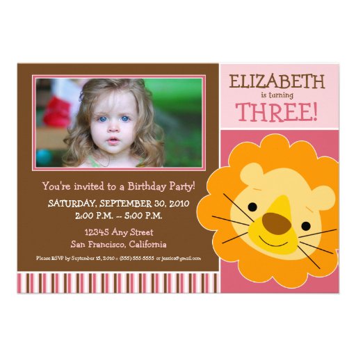 Darling Lion Girls Birthday Party Invite (pink)