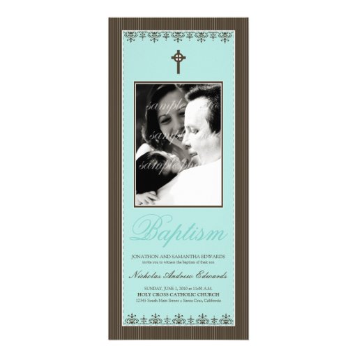 Darling Victorian 4x9.25" Aqua Baptism Invitation