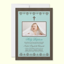 Darling Victorian 5x7" Aqua Baptism Invitation invitations
