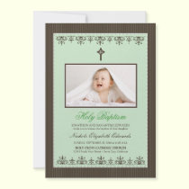 Darling Victorian 5x7" Mint Baptism Invitation invitations