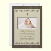 Darling Victorian 5x7" Taupe Baptism Invitation invitations