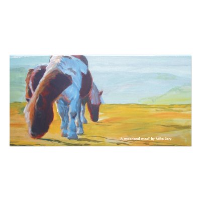 Dartmoor Ponies & Misty Landscape painting Personalized Photo Card by mike_jory