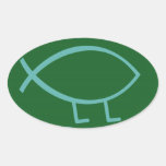 Darwin Fish (green & blue, larger) Stickers