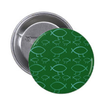 Darwin Fish (green & blue) Pin-Back Buttons