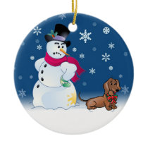 Daschund puppy and Snowman ornaments