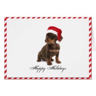 Daschund Puppy Dog in Santa Hat Christmas Card