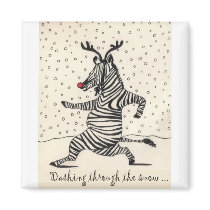 Dashing through the snow fridge magnet