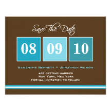 Date Blocks Save The Date Card - Turquoise Invite