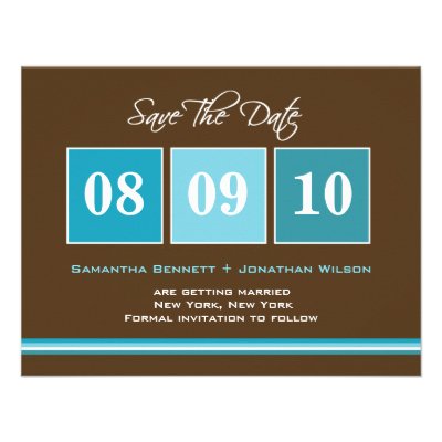 Date Blocks Save The Date Card - Turquoise Invite