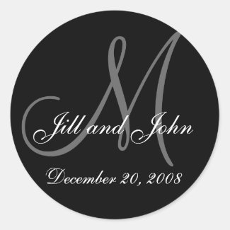 Monogrammed Black Gray Wedding Labels by MonogramGallery.ca
