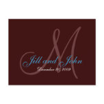 Date, First Names and Monogram Teal and Brown Card Postcard