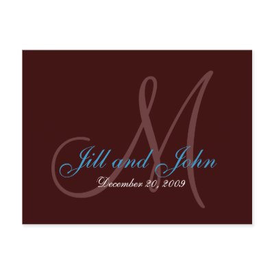 Date, First Names and Monogram Teal and Brown Card Postcard