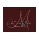 Date, First Names and Monogram Teal and Brown Card postcards by monogramgallery Date, First Names and Monogram Teal and Brown Card postcards