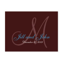 Date, First Names and Monogram Teal and Brown Card postcards by monogramgallery Date, First Names and Monogram Teal and Brown Card postcards