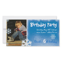 David's Winter Birthday Party Photo Invitation Photo Greeting Card