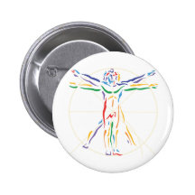 DaVinci Anatomy Man in Chakra Colors Pinback Button