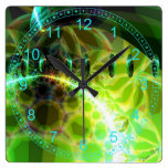 Dawn of Time – Lime & Gold Emerge Abstract Square Wallclocks