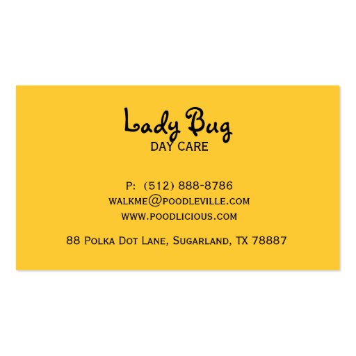Day Care Business Card Cute Polka Dot Lady Bug (back side)