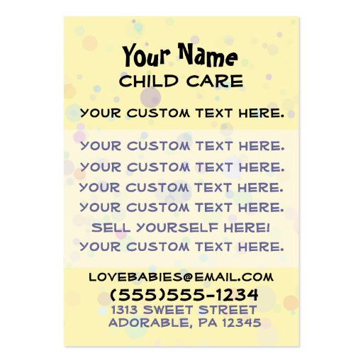 Day Care. Child Care. Babysitting. Promo card Business Cards (back side)