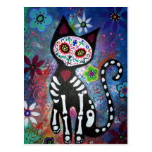 Day of the Dead Cat by Prisarts Post Card