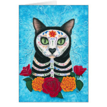 Day of the Dead Cat Sugar Skull Art Card
