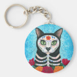 Day of the Dead Cat Sugar Skull Art Keychain keychains
