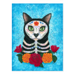Day of the Dead Cat Sugar Skull Art Postcard
