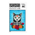 Day of the Dead Cat, Sugar Skull Cat Art Postage