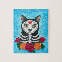 Day of the Dead Cat, Sugar Skull Cat Art Puzzle
