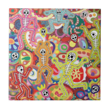 Day of the Dead Dancing Skeletons Ceramic Tile