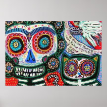 Day Of The Dead Frida & Black Cat Print