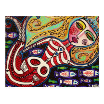 Day Of The Dead Red Skeleton Mermaid Post Cards