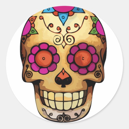 day of the dead skull round stickers