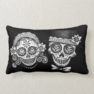 Day of the Dead Skulls Couple Pillow