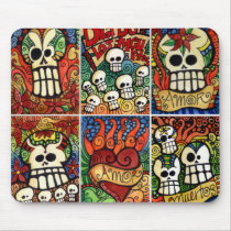 Day of the Dead Skulls / Flaming Heart Mousepad mousepads