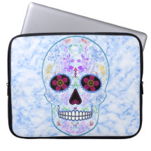 Day of the Dead Sugar Skull - Baby Blue & Multi Laptop Sleeves