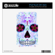 Day of the Dead Sugar Skull - Baby Blue & Multi Decals For iPod Touch 4G