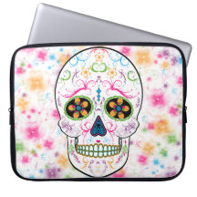 Day of the Dead Sugar Skull - Bright Multi Color Computer Sleeve