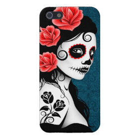 Day of the Dead Sugar Skull Girl - blue iPhone 5 Case