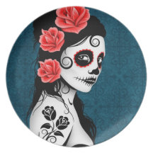 Day of the Dead Sugar Skull Girl - blue Party Plates