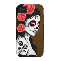 Day of the Dead Sugar Skull Girl - brown Vibe iPhone 4 Covers