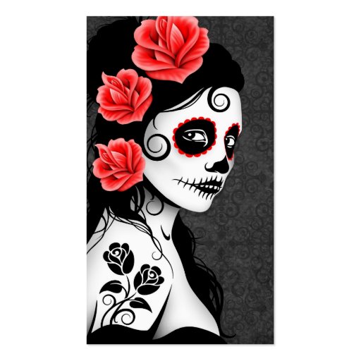 Day of the Dead Sugar Skull Girl - grey Business Card (front side)