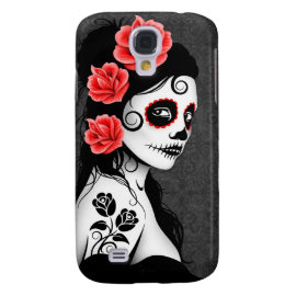 Day of the Dead Sugar Skull Girl - grey Galaxy S4 Covers