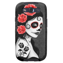 Day of the Dead Sugar Skull Girl - grey Samsung Galaxy S3 Covers