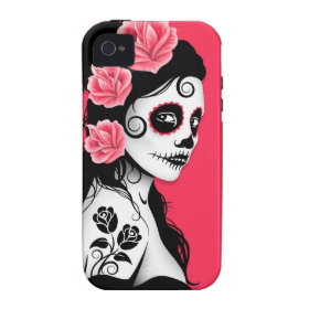 Day of the Dead Sugar Skull Girl - pink Vibe iPhone 4 Covers