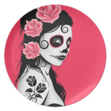 Day of the Dead Sugar Skull Girl - pink Plate