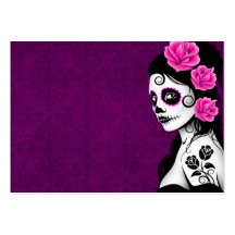 Day of the Dead Sugar Skull Girl - purple Business Card Template