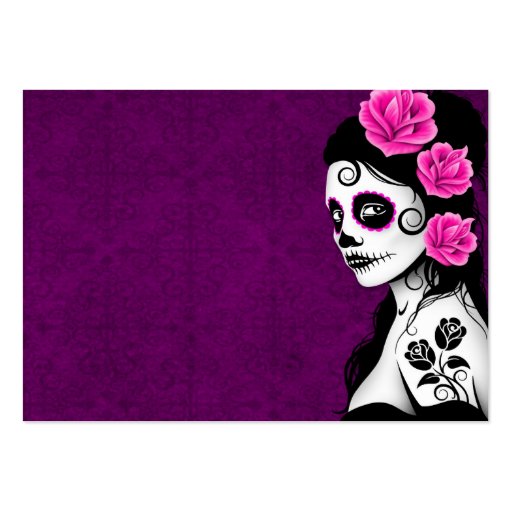 Day of the Dead Sugar Skull Girl - purple Business Card Template (front side)